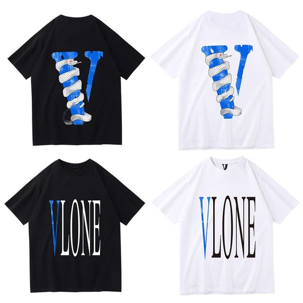 T-shirt Vlone t-shirt con maniche in tessuto di cotone t-shirt da uomo estiva con stampa di moda ampia e versatile girocollo coppia top camicie con personalità