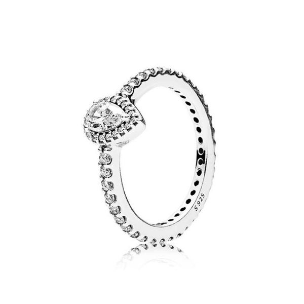 Настоящее кольцо из стерлингового серебра 925 пробы с каплей CZ и бриллиантом с логотипом и оригинальной коробкой, подходит для обручального кольца Pan, обручальные украшения для женщин W1242w