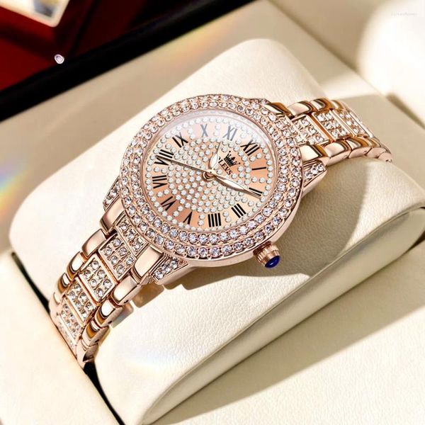 Armbanduhren TAXAU Marke Diamant Uhr Für Frauen Edelstahl Wasserdichte Damen Armbanduhr Luxus Mode Hohe Qualität Damenuhren