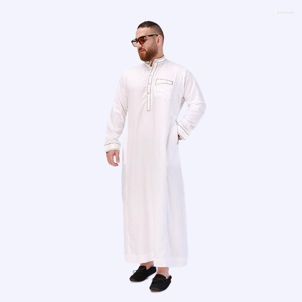 Abbigliamento etnico Medio Oriente Abaya Qfriends Musulmano Uomo Moda Thobe Vestaglie Arabo Manica lunga Adorazione Abito Bianco Uomo Preghiera Kameez