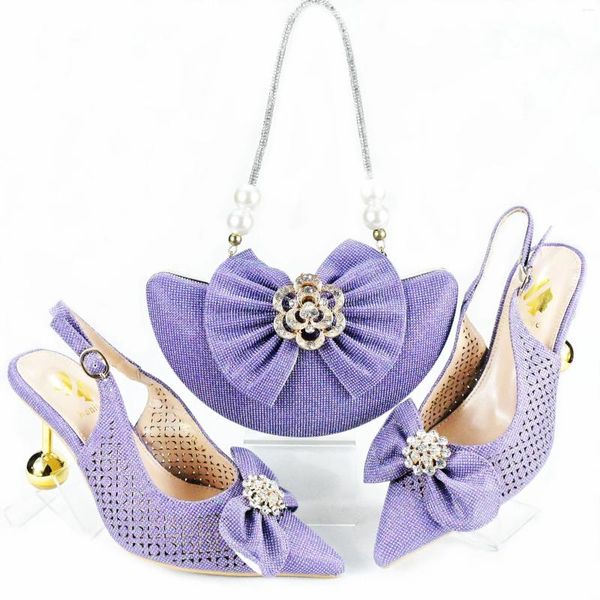 Sandali Haniye meravigliose scarpe viola in pelle italiana e tacchi alti set di sacchetti abbinati