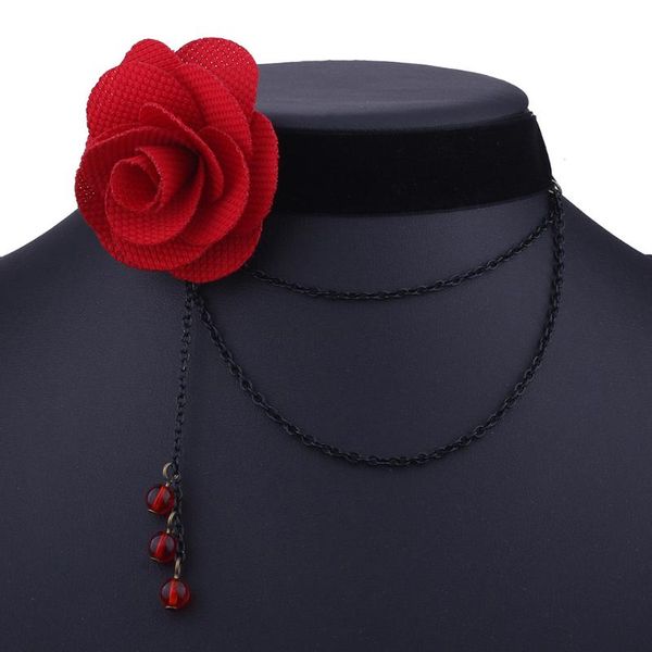 Choker Chokers Rote Rose Schwarz Mode Blumenkette Dekor Halskette Gothic Für Frauen Halloween Nachtclub Party Zubehör
