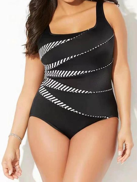 Costumi da bagno da donna 5XL Plus Size Donna Sexy a righe One Piece Costume da bagno grande Corpo chiuso Costume da bagno femminile Piscina Spiaggia Nuoto 2023