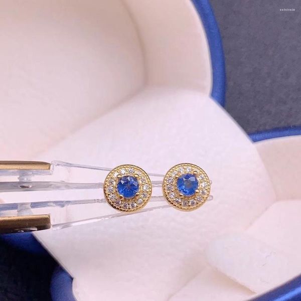 Stud Küpe Kadın Mücevherleri için Doğal Mavi Safir 3 3mm Boyut Gem İyi Renk 925 Gümüş Süsleme Doğum Günü Hediyesi