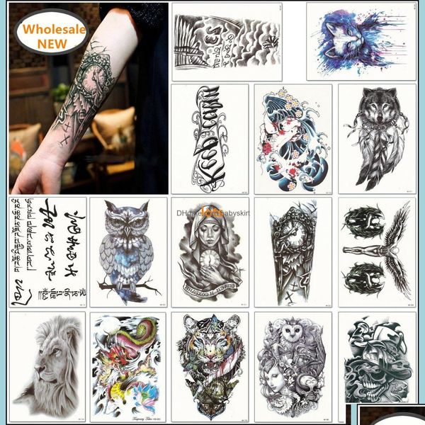 Temporäre Tattoos, 1600 Stile, halbe Ärmel, Tattoo-Aufkleber, Arm, temporäre Tattoos, wasserdicht, akzeptieren individuell gemischt, zufällig gesendet, Tropfen D, Dhj09