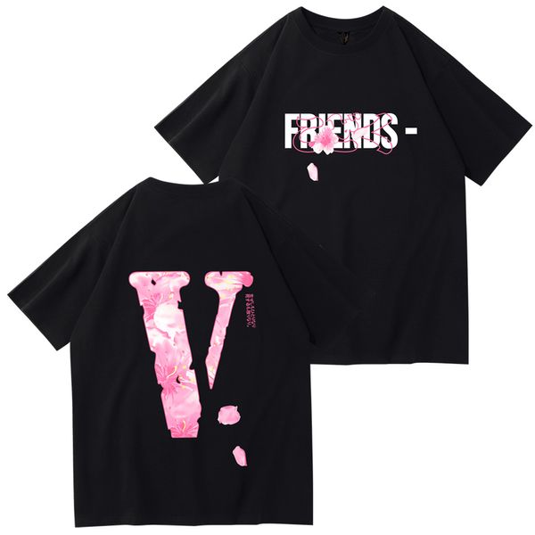 maglietta vlone blu rosa bianco tee uomo arancione pop fumo magliette grande scarpa pantera vlones rossa e stampa Big V Cotton Mans Tees Street Shorts manica vestiti magliette S-XL