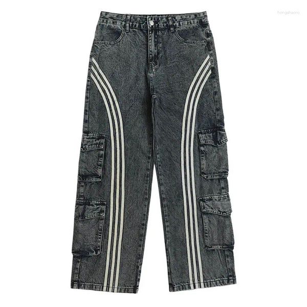 Herren Jeans Hip Hop Vintage Streetwear Hosen Männer Harakuju Lose Denim Hosen Multi Taschen Gerade