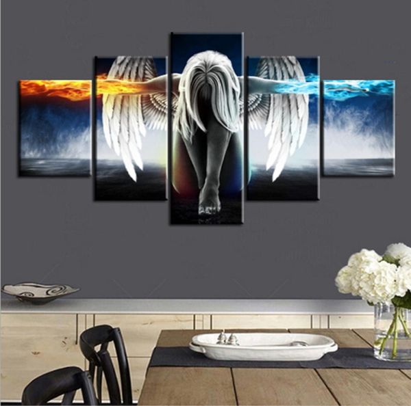 Pittura a olio 5 pezzi set Angelo Demoni Ala stampata su tela Anime Room Stampa Wall Art Paint Decorazione Decorativa Immagine artigianale 7659356