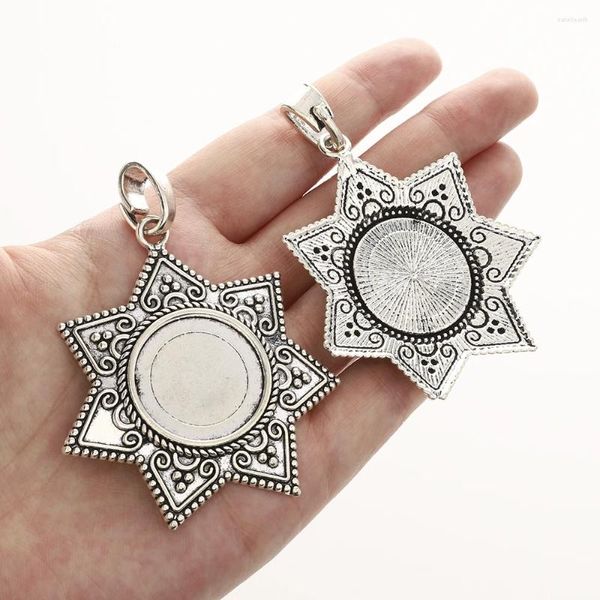 Collane con ciondolo 2 pezzi stella d'argento tibetana cava attorno a cammeo cabochon con impostazione di base per collana fai da te accessori per la creazione di gioielli