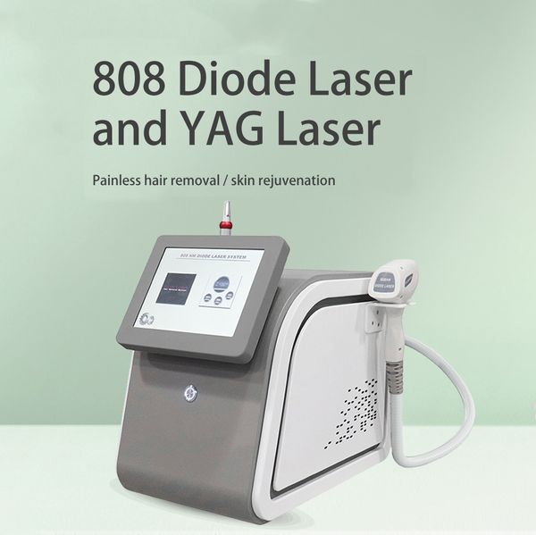 Uso doméstico Q Switch Nd Yag Pico Remoção de tatuagem Pigmento Inibidor de melanina 808nm Diodo Laser Ponto de gelo Remoção de pêlos 2 em 1 Removedor portátil de manchas para suavização da pele