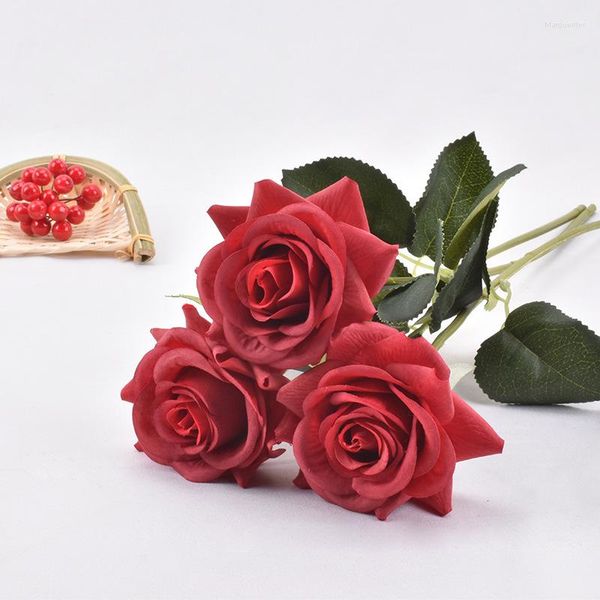 Flores decorativas Rose artificial Rosa realista Formação de seda Aniversário do dia dos namorados para a esposa e namorada casa El Casamento