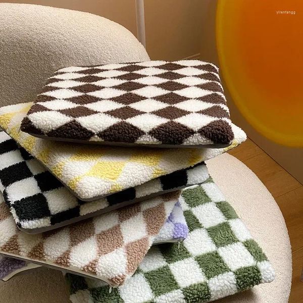 Almohada colorido asiento de lana suave cuadrado elegante rejillas silla de piso sofá pad decoración de la oficina en casa para otoño invierno 40x40 cm