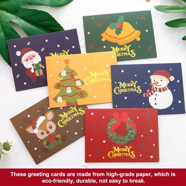 Biglietti d'auguri 10 pezzi Buste di carta stampate per cartoni animati di Natale Anno con busta e adesivi per alberi di Natale Disegni carini