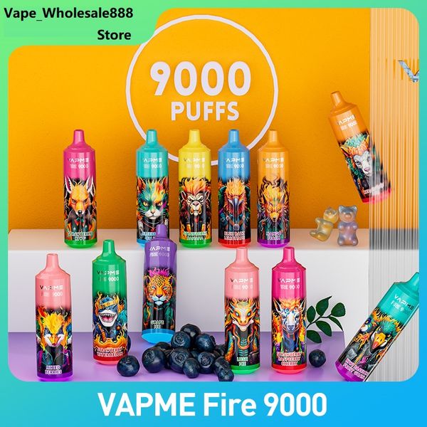 Vapme Fire 9000 Tek Kullanımlık Vape Mesh Bobin E Sigaralar 18ml POD Tip-C Tip Port Şarj Edilebilir Pil 12% 2% 3% 5% 5% Buharlaştırıcı