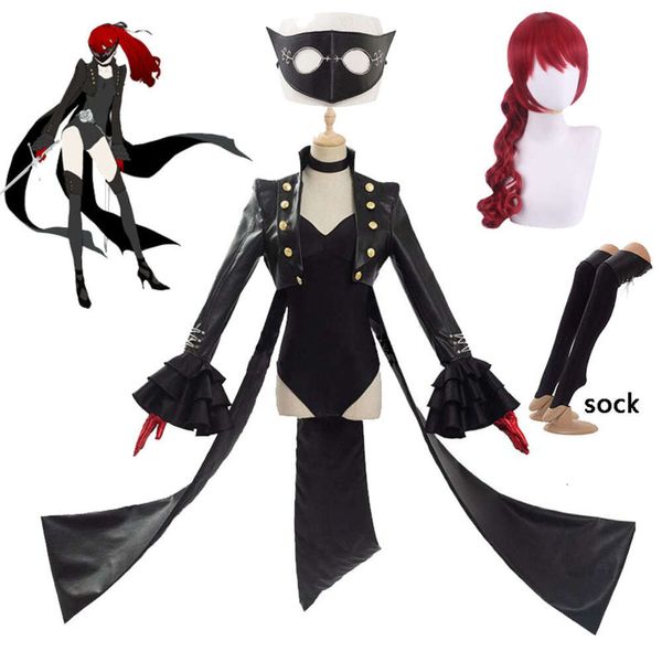 Persona the royal yoshizawa kasumi cosplay traje fantasma ladrão uniforme terno bodysuit e máscara p r peruca violeta chapelaria