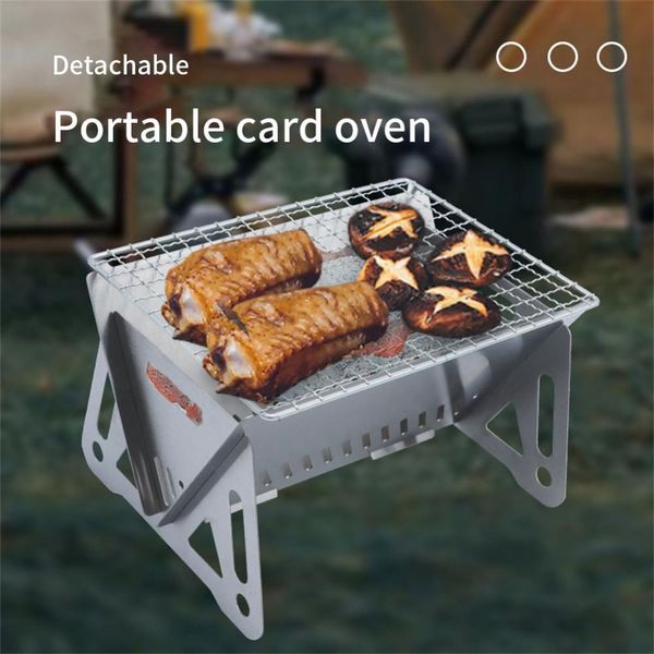 BBQ Tools Zubehör Abnehmbarer Campinggrill Outdoor Faltbarer Barbecue Grill Heizung Holzkohleherd Tragbarer Edelstahl BBQ Grill Rack 230428