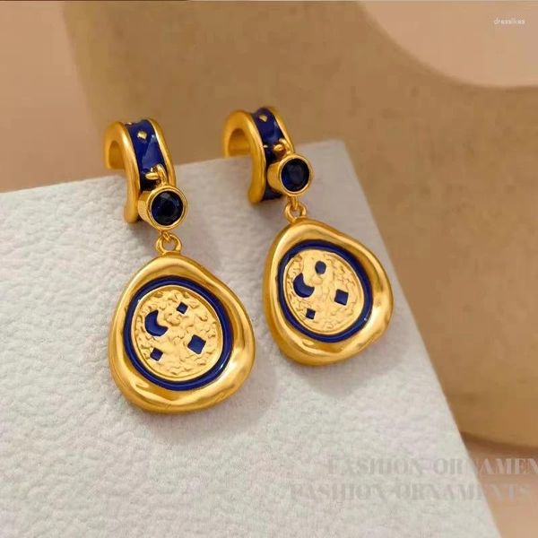 Orecchini pendenti S925 Ago in argento Vintage Blue Starry Sky Design Eardrops Ciondoli geometrici di alta qualità per orecchini 2023