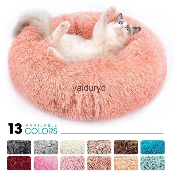 Camas de gato móveis longo pelúcia cama para animais de estimação super macio para cães canil redondo inverno quente dormir filhote de cachorro almofada tapete portátil cão nestvaiduryd