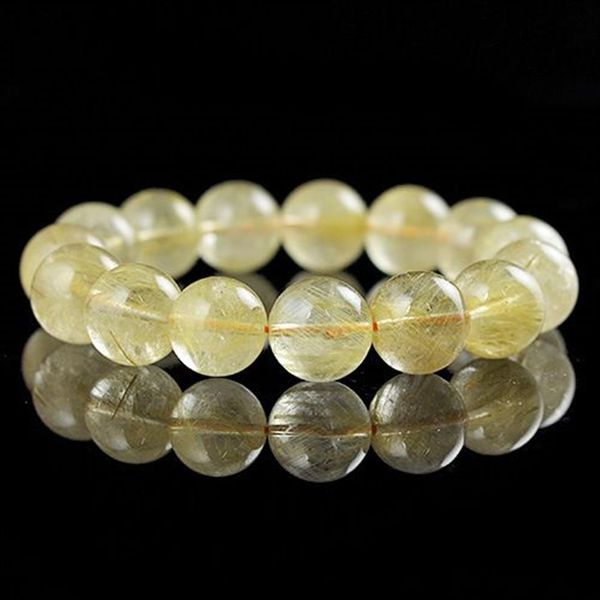 Alta qualidade 6 8 10mm contas de cristal ouro pulseiras pulseiras pedra natural quartzo rutilado pulseiras elástico estiramento men217w