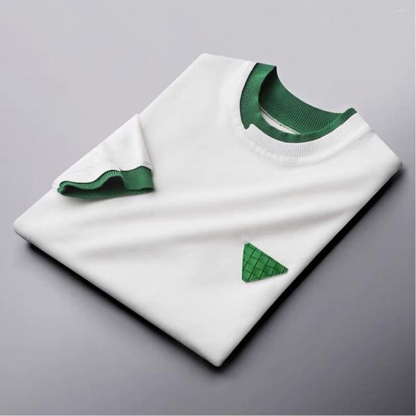 Herren-T-Shirts High-End-Luxus-Weiß-Grün-Nähte, gestricktes T-Shirt, Herren, lässig, kurzärmelig, Sommer, koreanische Mode, Stickerei, rund