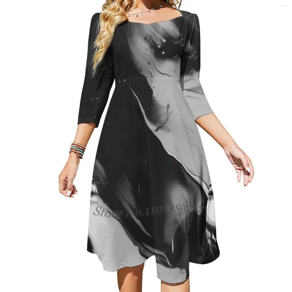 Lässige Kleider The Dawn Kleid mit quadratischem Ausschnitt, süßer Sommer für Damen, eleganter Neckholder-Druck, Grafikdesign, digitale Acryl-Tinte