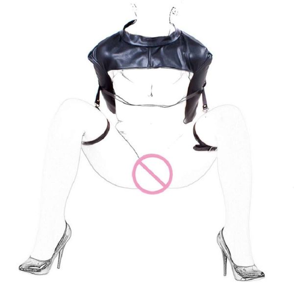 Prodotti per massaggi BDSM Bondage Lingerie sexy in pelle PU con braccio incrociato sul retro per borsa, giacca dritta con gamba aperta, imbracatura per il corpo per cosplay