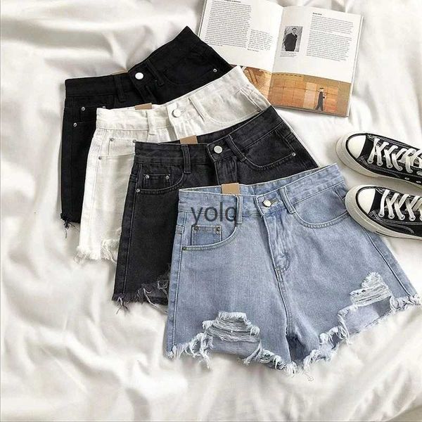 Shorts femininos casuais cintura alta denim mulheres verão plus size poeta tassel buraco rasgado jeans curto feminino femme calçasyolq