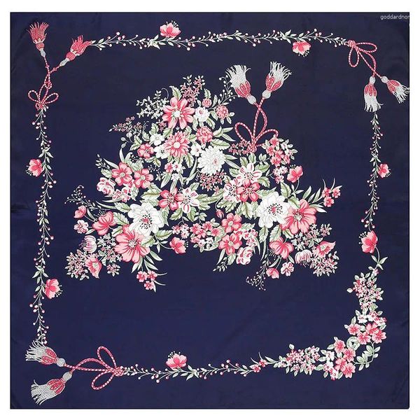 Lenços femininos cachecol 90x90cm bandana quadrada para cabeça grande hijab seda carta lenços senhoras feminino xale warps