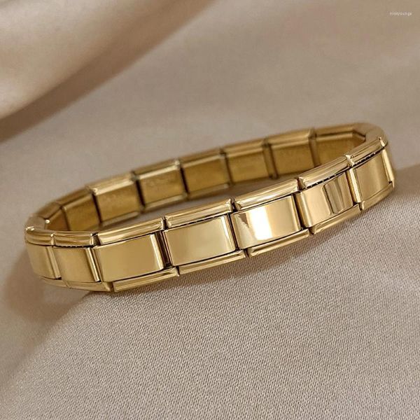 Bracciale AENSOA grosso elastico geometrico cinturino braccialetti in acciaio inossidabile braccialetti per le donne gioielli impermeabili placcati oro 18 carati