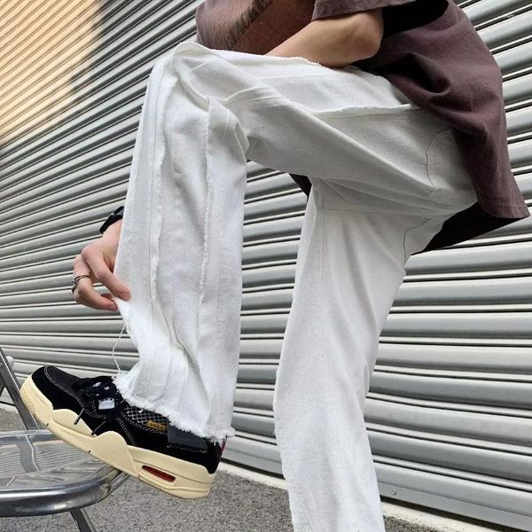 Jeans da uomo 2023 Ropa Grunge Y2K Streetwear Bianco Baggy Flare Pantaloni impilati Abbigliamento uomo Pantaloni lunghi da donna dritti Pantaloni Uomo