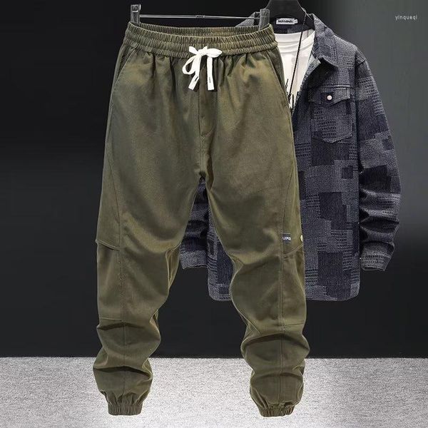 Pantaloni da uomo Cargo in cotone casual ispessito da uomo leggermente elastico con cappuccio Haren verde scuro caffè nero