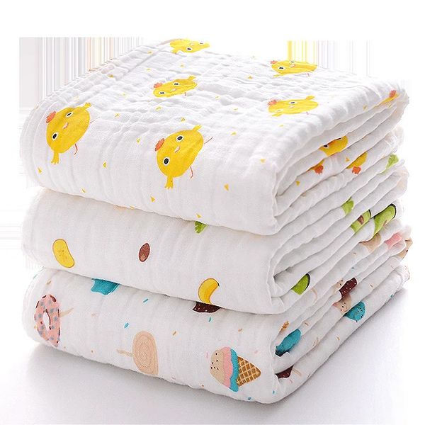 Одеяло для пеленания 110110 см, 4-слойное банное полотенце из чистого хлопка для новорожденных, мягкое впитывающее марлевое полотенце, одеяло, летнее пеленание для младенцев 231128