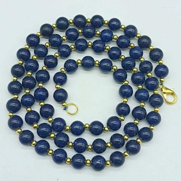 Catene Squisita collana di perle rotonde di lapislazzuli blu da 8 mm Regalo di gioielli da donna da 28 pollici