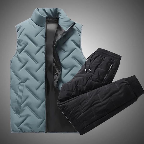 Tute da uomo Tuta da uomo Giacca invernale calda Senza maniche Gilet con cerniera Pantaloni da due pezzi Set da jogging alla moda Set tuta da ginnastica 231129