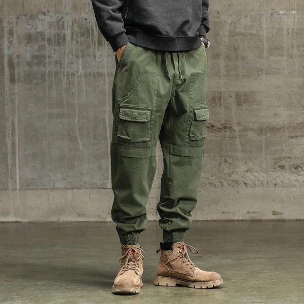 Pantaloni da uomo Autunno e Inverno Verde militare Tuta vintage Trendy Brand Loose Plus Size Gamba multitasche Casual