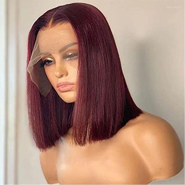 Bob-Haar-Perücke Human 99J Burgunder-Ombre-Spitze-Front-Perücken für Frauen brasilianischen hervorgehobenen farbigen T-Teil