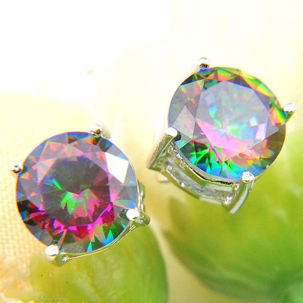 6 Çift Luckyshine Süper Yuvarlak Parlak Gökkuşağı Mystic Topaz Gems 925 Gümüş Kaplama Saplama Küpe Rusya Kanada Stud Earrin226i