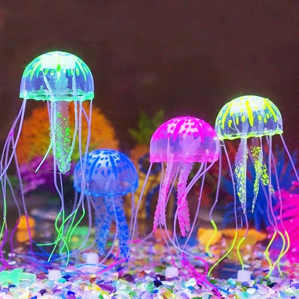 Decorações nadar artificial brilho fluorescente geléia aquário decoração de peixes tanque subaquático planta marinha cenário aquático Ornamento 230428