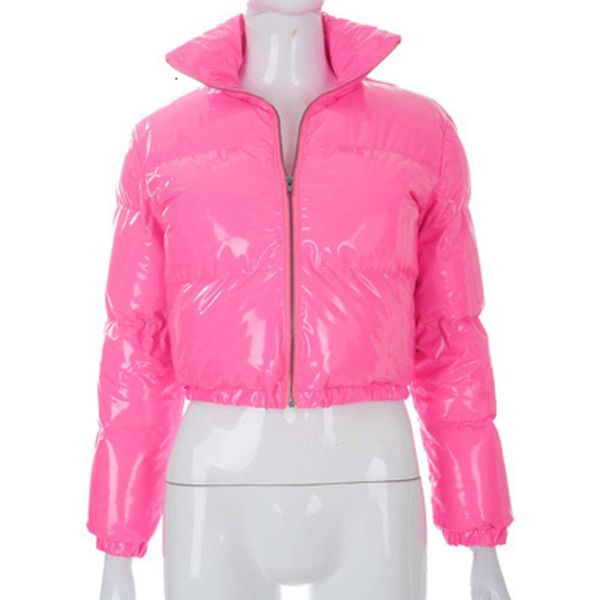 Damenmantel, Wintermantel, neongrüner Shinny-Kurzmantel mit langen Ärmeln, Pufferjacke für Damen, Piumino Donna 2FJ47