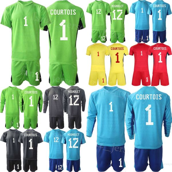 Maglia da calcio portiere nazionale GK manica lunga Belgio Set 1 Thibaut Courtois 12 Simon Mignolet 13 Koen Casteels 13 Matz Sels Maglia da calcio 23/24 Uomo Bambino