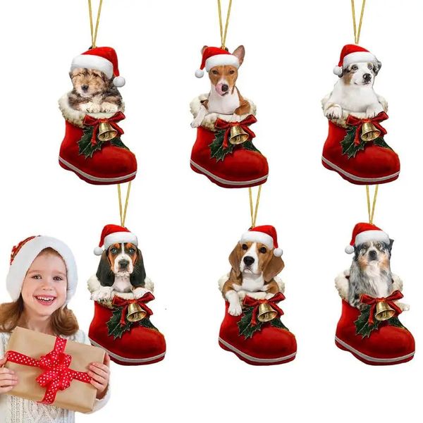 Decorações de Natal Santa Bota Engraçado Cão de Natal Ornamento Acrílico Árvores de Natal Decorações Bolas Vintage Ação de Graças Pingentes Decorativos 231129