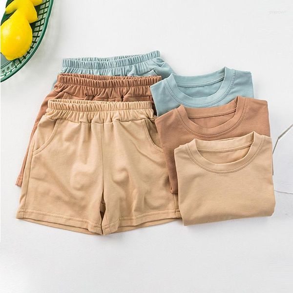 Kleidungssets 2pcs Kinder Trainingsanzüge Sommer Kleinkind Junge Solide Boutique Kleidung T-Shirt Shorts Set für Kinder 1 bis 7T Drop