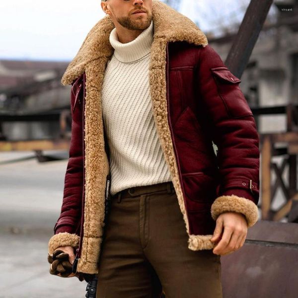 Jackets masculinos 2023 jaqueta única espessada e peluda casaco de outono de inverno imitação de couro integrado masculina