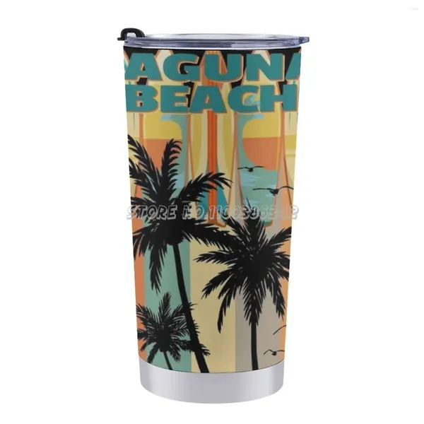 Caffettiere Palme Gabbiani Tavole da surf Tazza da viaggio 20 Oz Tazza da auto Acqua da tè con coperchi a tenuta Ca Cali Laguna Surf