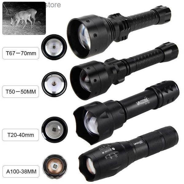 Tochas T67 T50 T20 500yards 70mm / 50mm / 40mm Lente Zoomable Lanterna Infravermelha Tactical IR 850nm 940nm 1-Mode Night Vision Hunting Tocha Q231130