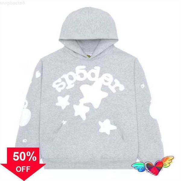 Felpe con cappuccio da uomo Felpe 2023 Grigio Sp5der Uomo Donna Bianco Schiuma Grafica Young Thug Spider Hip Hop 555555 Felpa World Wide Pullover 58D1