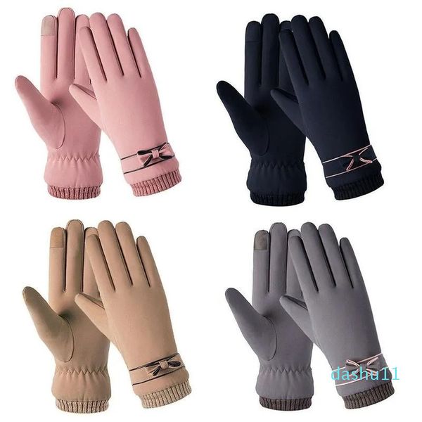 Оптово-Модные зимние женские перчатки Ветрозащитные водонепроницаемые внутренние плюшевые теплые женские варежки с сенсорным экраном Мягкие женские перчатки, приятные для кожи
