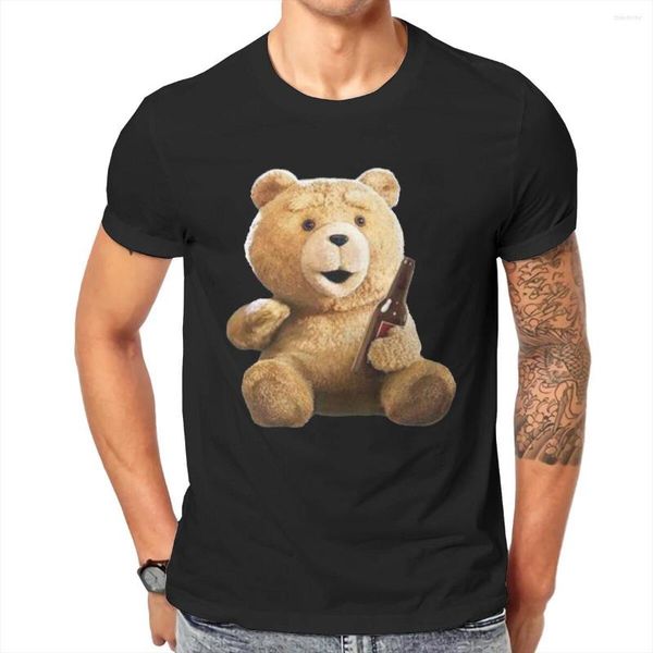 T-shirt da uomo Teddy Bear Ted Shirt per uomo T-shirt novità in puro cotone Girocollo Cartoon Drink Beer Tee Abiti a maniche corte Taglie forti