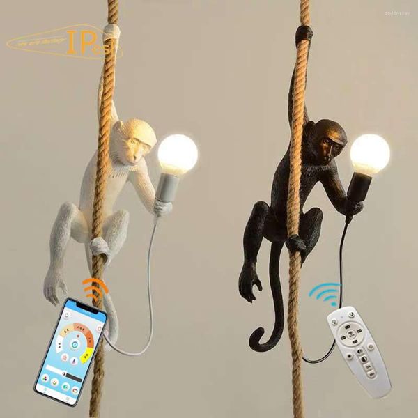 Kolye lambaları ipesl modern halat maymun ışıkları sanat salonu restoran dükkan bar LED hayvan asılı fikstür damlası