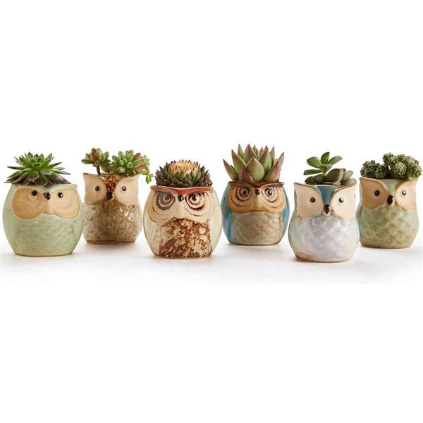 1 pçs adorável cerâmica mini pote plantador de mesa para planta suculenta bonsai flor cactus coruja pote presentes para mulheres meninas meninos crianças y0314308a